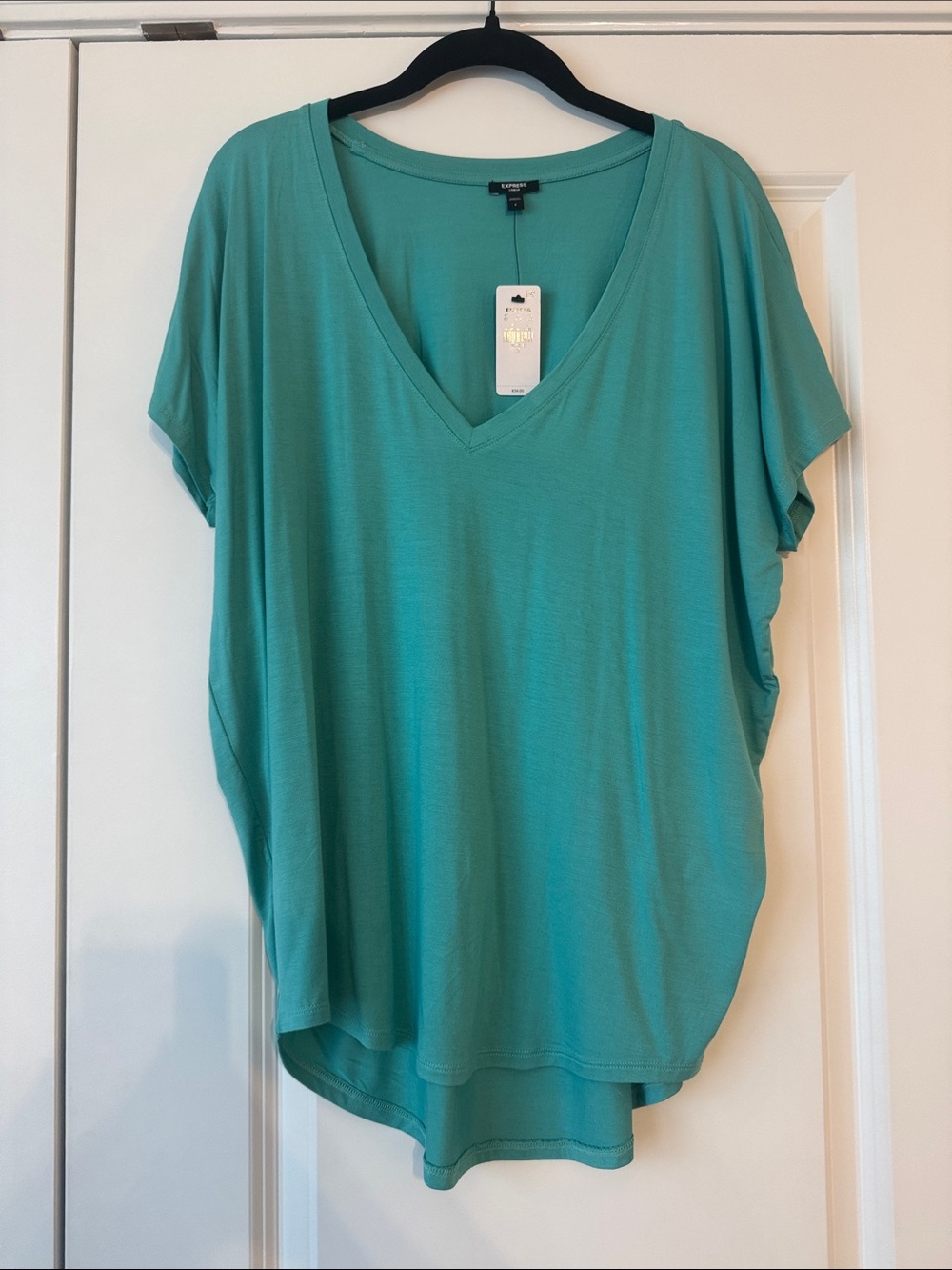 Express London Teal V-Neck Short Sleeve Relaxed Top